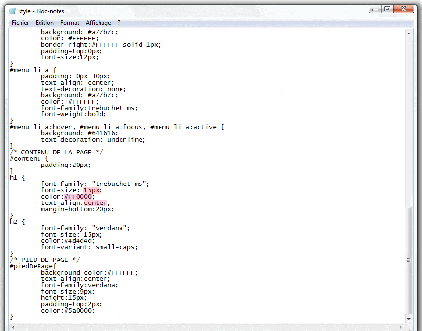 exemple de fichier css