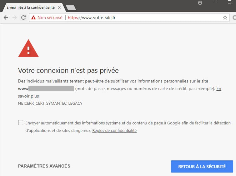 site internet dangereux car manque de certificat ssl